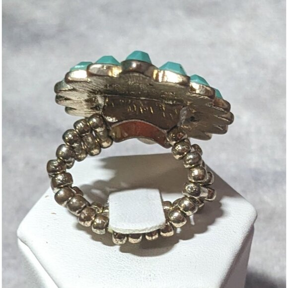 Bohemian Blue And Red Gemmed Floral Stretch Ring Size 7 - Picture 9 of 12